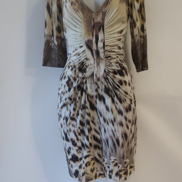 Womens Roberto Cavalli Tan, Brown Print Dress 44/US 8 - Picture 5 of 9